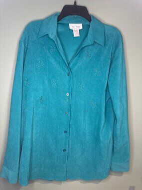 Vue Point Size M Embroidered Floral Button Down Shirt Suede Feel  Boho Western